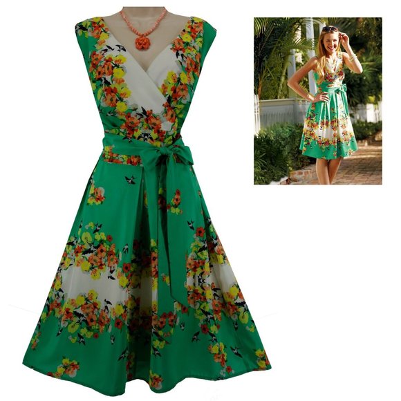 Dress Barn Dresses & Skirts - Size 16 XL 1X BIRD PRINT FIT+FLARE DRESS W/TIE Spring Summer Wedding Party Plus